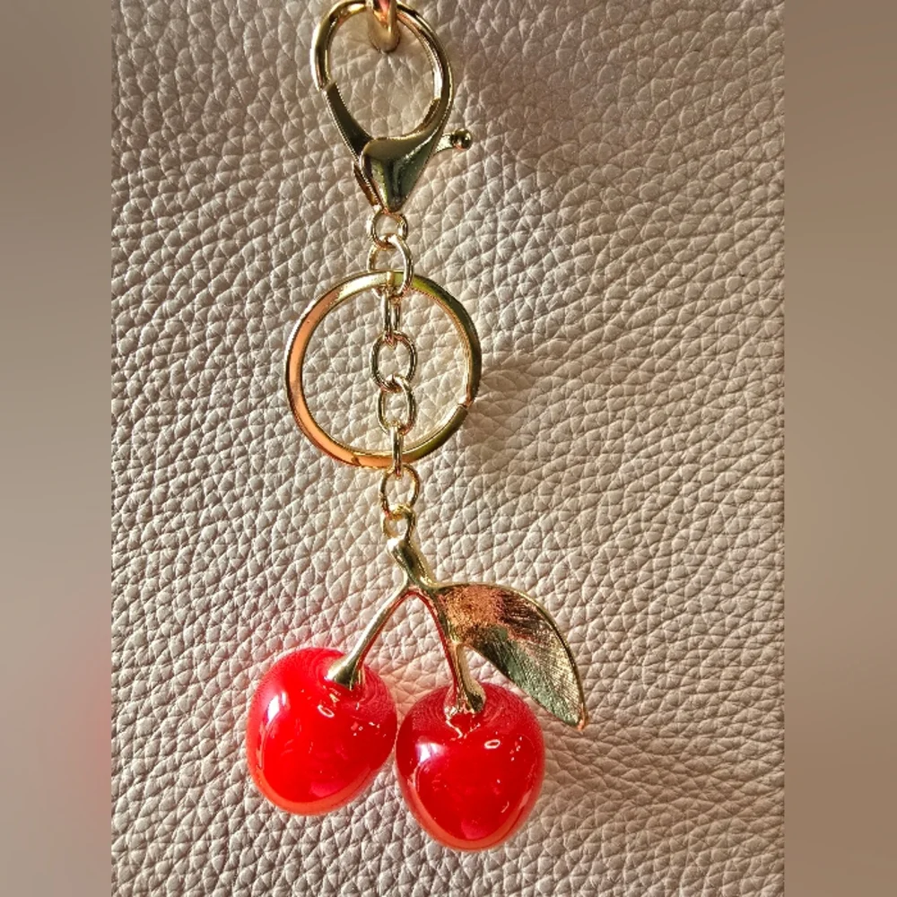 Cherry Keychain with Gold Accents